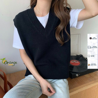 Áo  Gile Basic Dệt Kim Cổ Tim Dáng Ngắn Dễ Phối Đồ Ở Trong Hàng Qccc Phù Hợp Mọi Lứa Tuổi Orangecloset