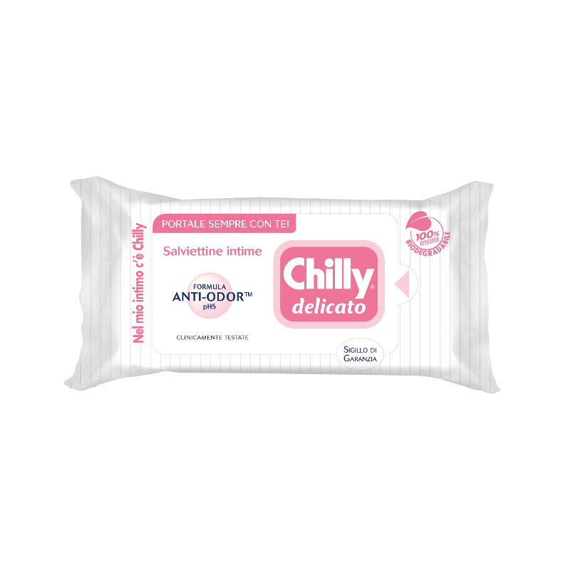 Combo du lịch Chilly Delicato Dung dịch vệ sinh phụ nữ 50ml + Khăn lau phụ khoa gói 12 tờ dưỡng mềm mại sạch dịu êm