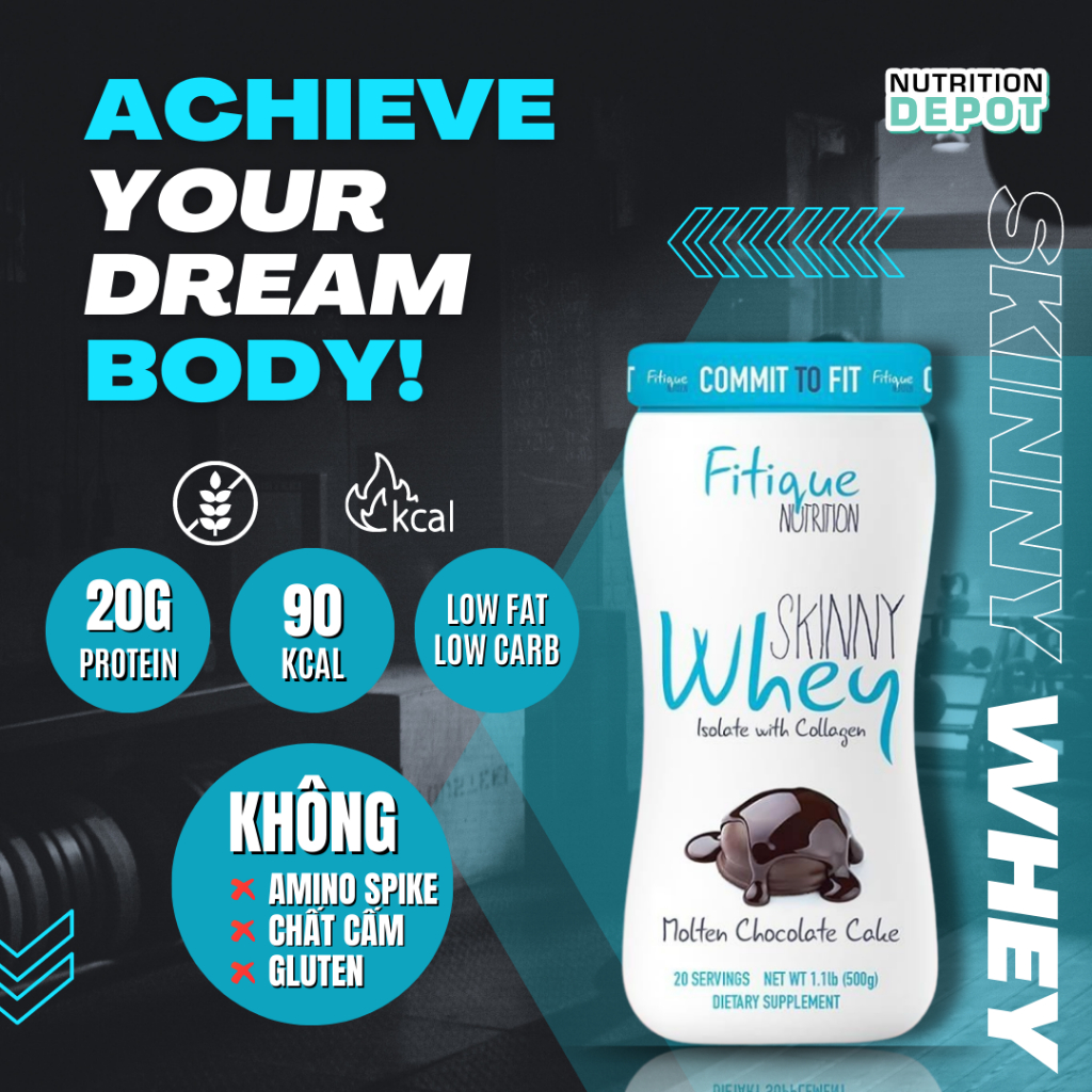 Combo 2 hũ sữa tăng cơ giảm mỡ cho nữ Skinny Whey Protein Isolate with Collagen Fitique Nutrition 500g - Tặng 1 SHAKER