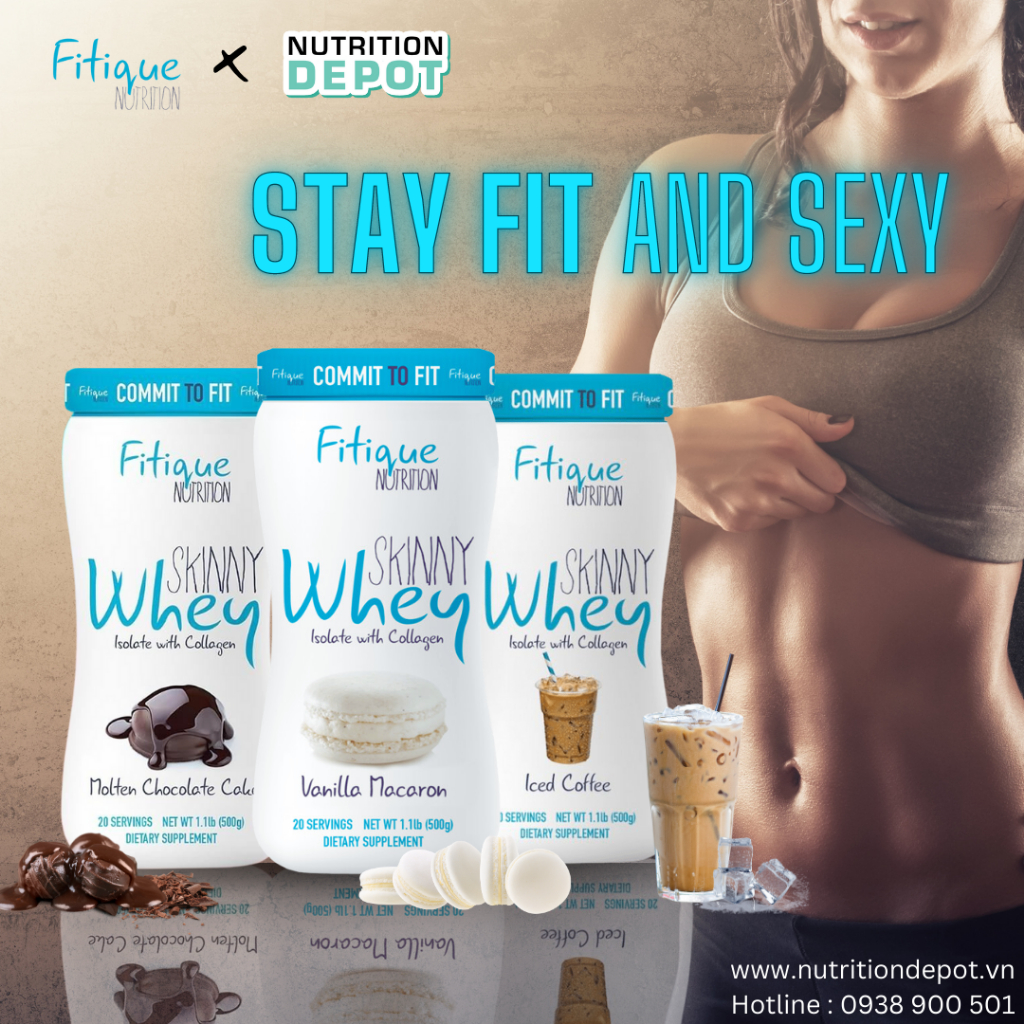 Combo 2 hũ sữa tăng cơ giảm mỡ cho nữ Skinny Whey Protein Isolate with Collagen Fitique Nutrition 500g - Tặng 1 SHAKER