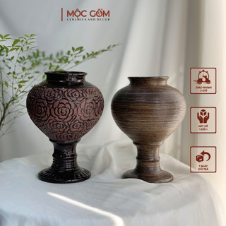 Bình cắm hoa dáng chân đèn men Mộc cổ điển phong cách châu Âu, làng nghề gốm sứ Bát Tràng - Mộc Gốm MG215