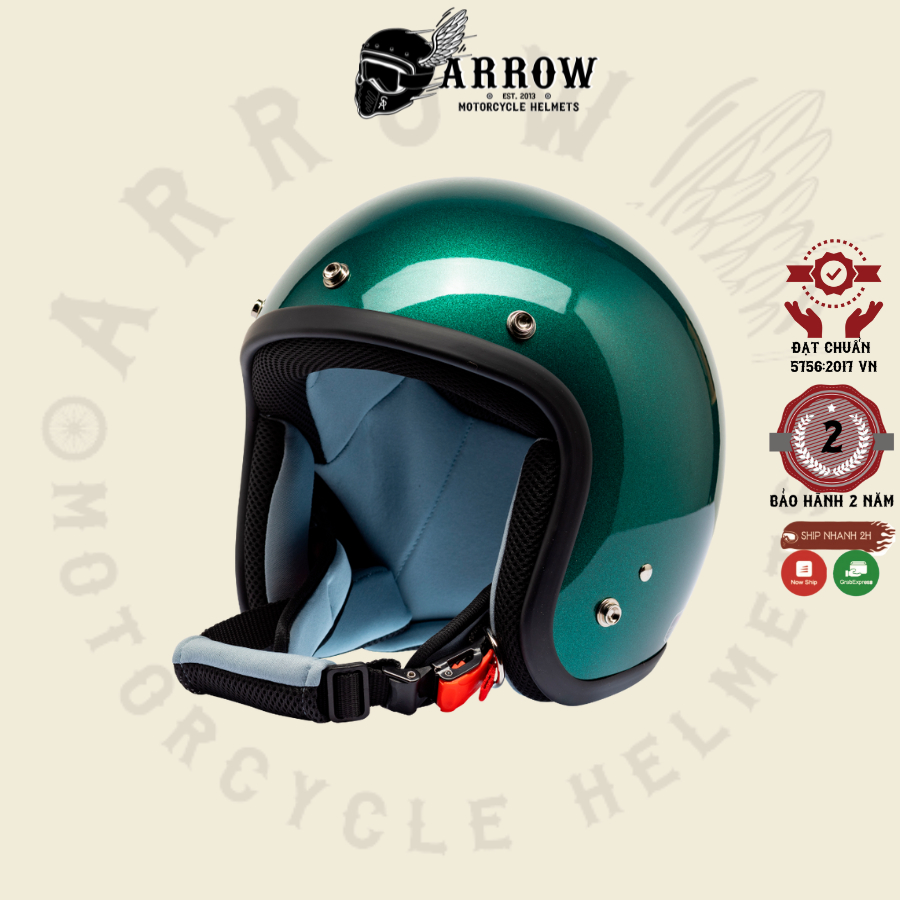 Mũ bảo hiểm 3/4 Raws arrow DOT màu trơn thời trang dễ thương đi phượt