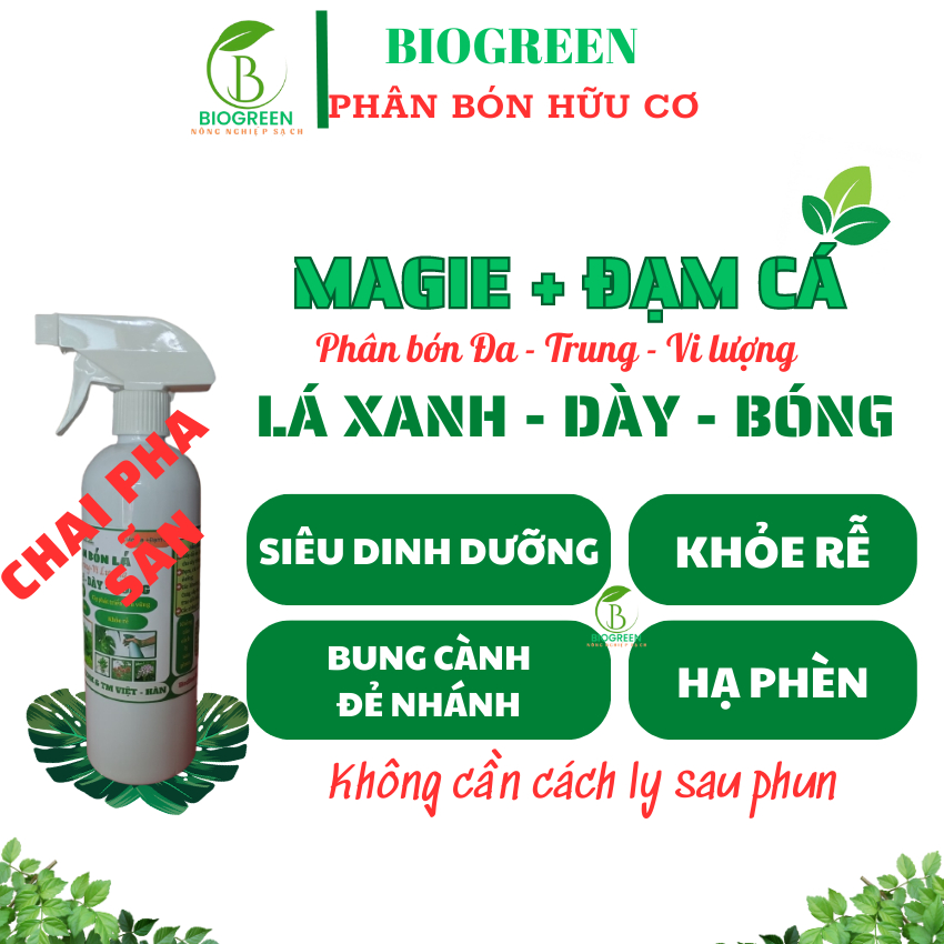 Phân bón hữu cơ đa trung vi lượng Magie + Đạm cá BIOGREEN cung cấp mọi dinh dưỡng thiết yếu cho cây trồng(chai pha sẵn )