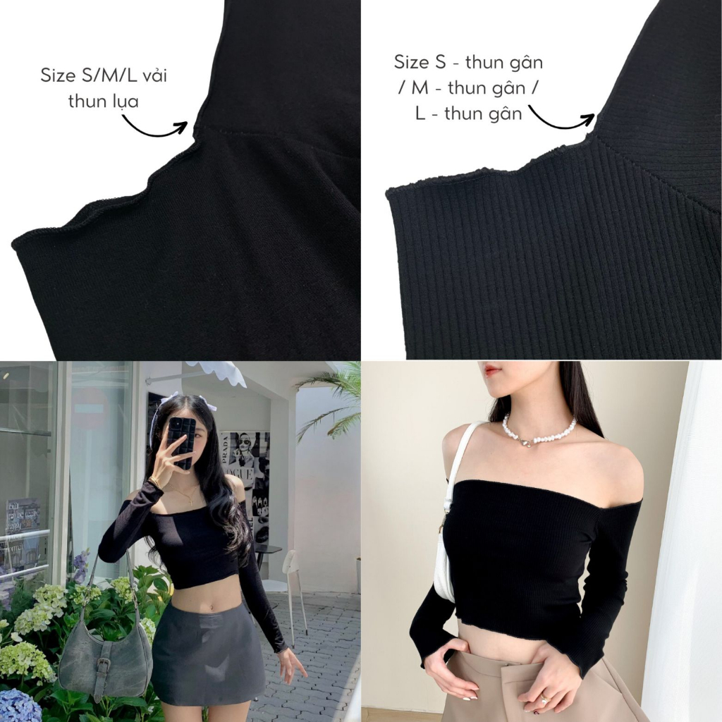 Áo croptop trễ vai tay dài La Rosie Boutique thun gân co giãn 4 chiều có Bigsize - LA12