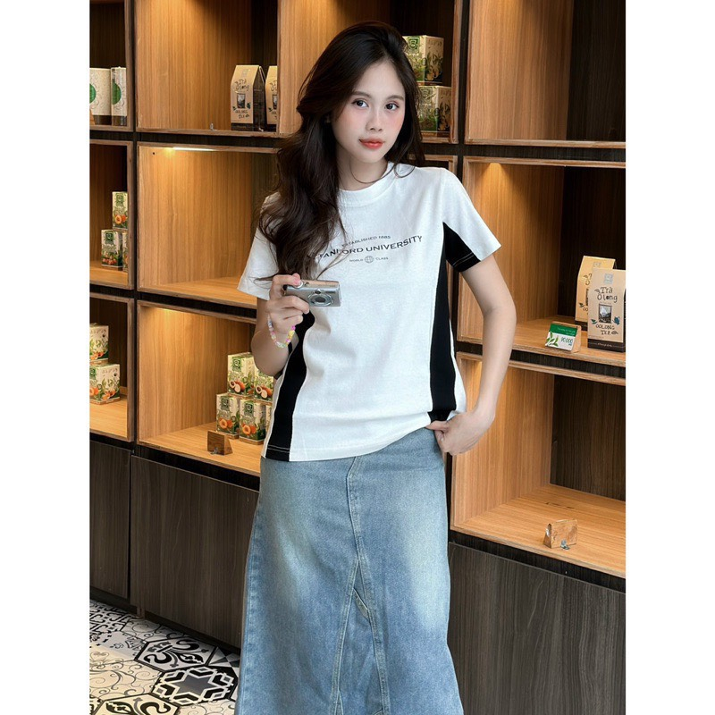 Áo thun babaytee phối thân in chữ kiểu dáng trẻ trung Aothunphoimau2131 P3K2