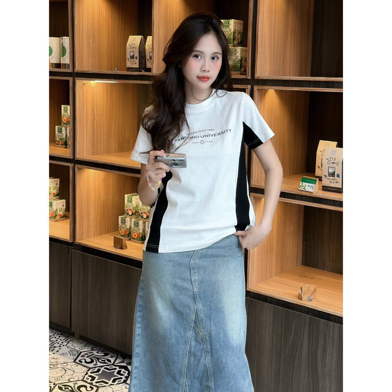 Áo thun babaytee phối thân in chữ kiểu dáng trẻ trung Aothunphoimau2131 P3K2