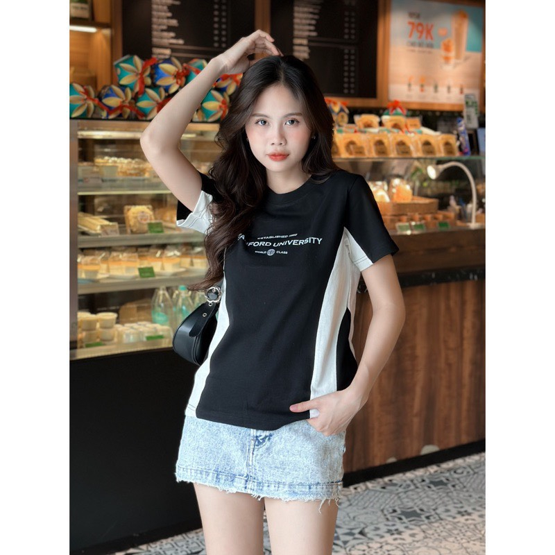 Áo thun babaytee phối thân in chữ kiểu dáng trẻ trung Aothunphoimau2131 P3K2