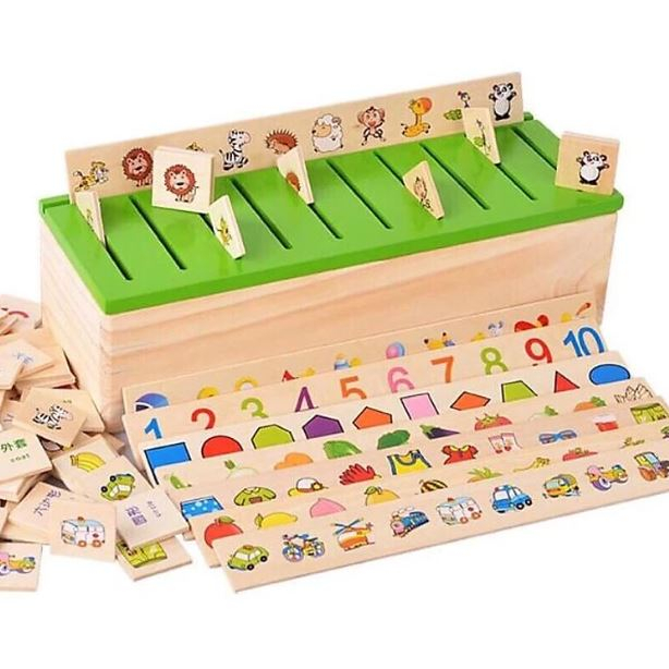 HỘP ĐỒ CHƠI THẢ HÌNH THEO CHỦ ĐỀ BẰNG GỖ - Hộp Thả Hình Thẻ Giáo Cụ Montessori - Đồ Chơi Gỗ Cho Bé Phát Triển Tư