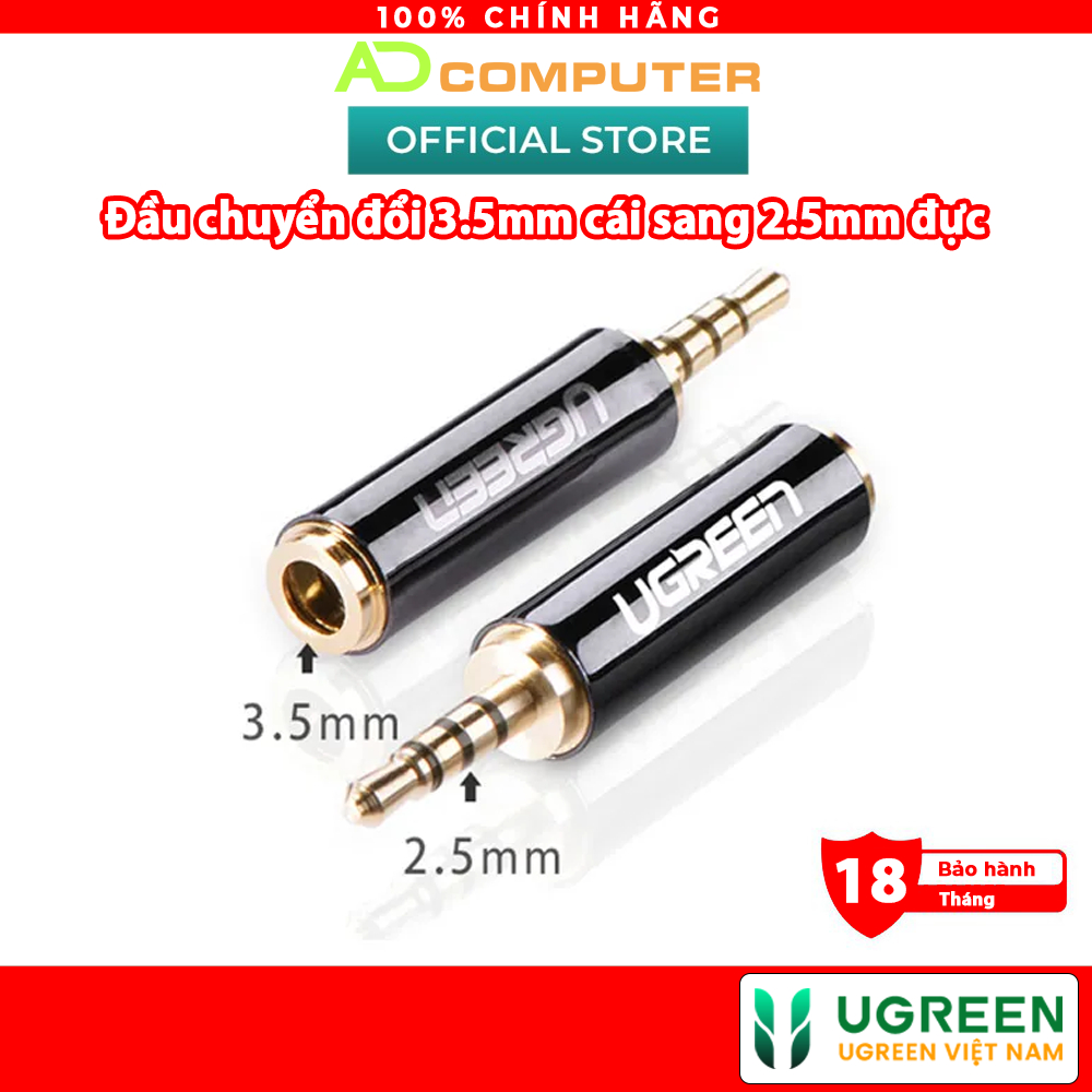 Đầu chuyển đổi 3.5mm cái sang 2.5mm đực dài 25mm UGREEN 20501- Hàng phân phối chính hãng - Bảo hành 18 tháng