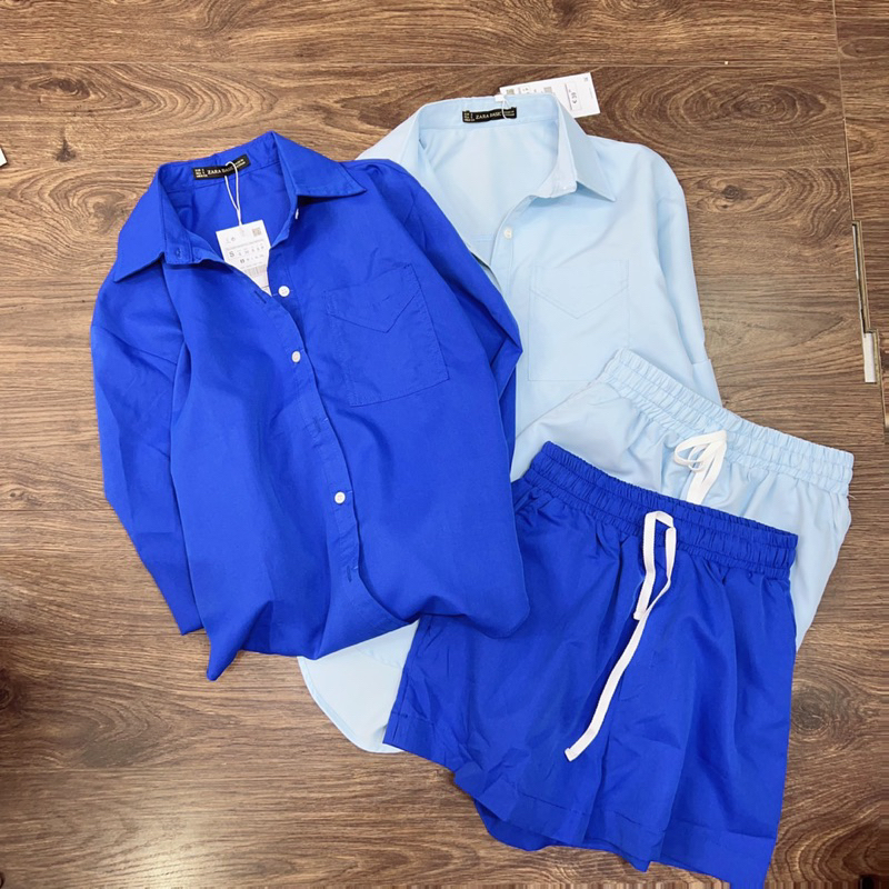 Sét áo sơ mi + short lưng thun zara