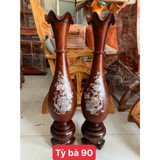 Lục bình phong thuỷ - Cặp lục bình tỳ bà gỗ Lim cao cấp cẩn hoa cao 70cm - 80cm - 90cm