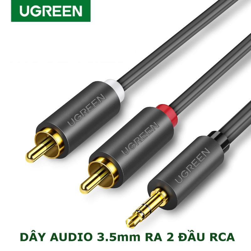 Dây Audio 3.5mm ra 2 đầu RCA (Hoa sen) Ugreen, Đầu nối mạ vàng 14K, Kết nối dễ dàng, Bảo hành 12 tháng