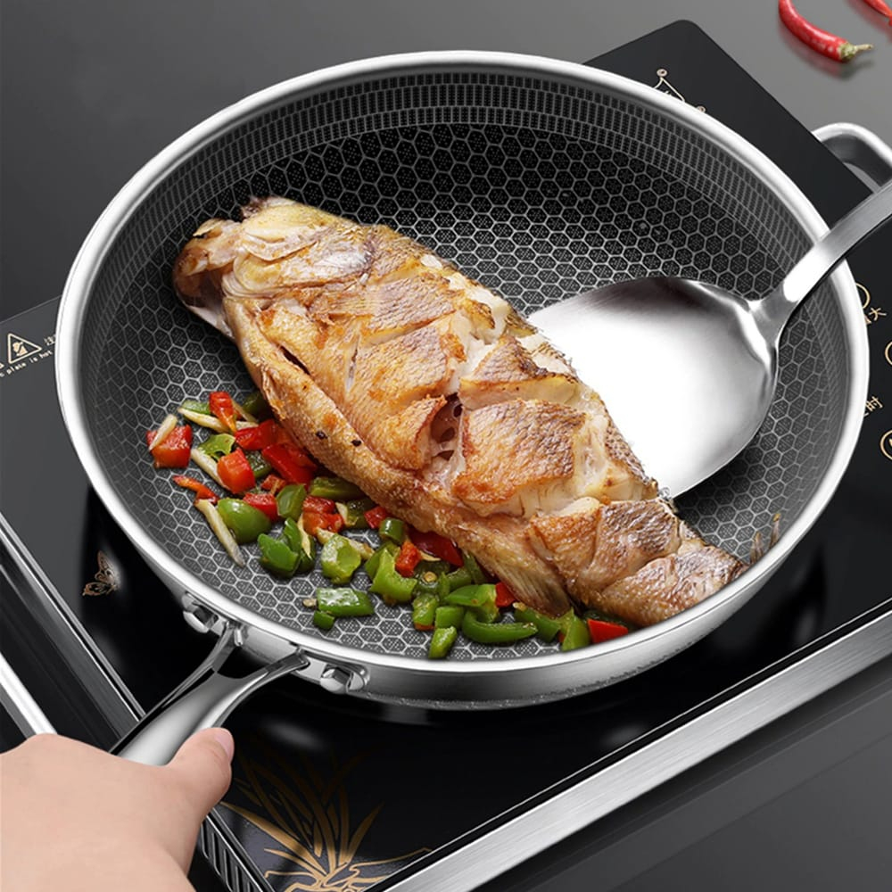 Chảo Chống Dính Vân Đá Tổ Ong 5 Lớp Đế Bằng Inox 304 Size 28cm Dùng Cho Mọi Loại Bếp Chảo Chống Dính Sâu Lòng Chống Xước