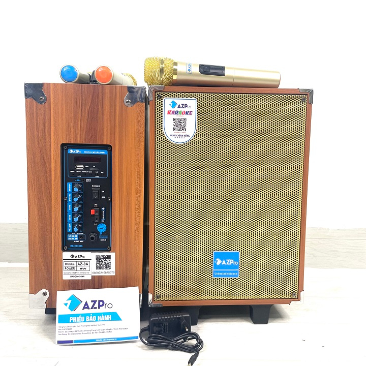 Loa kéo Bluetooth chính hãng AZPRO, AZ 8A gold bass 20 , kèm 2 mic không dây, mẫu mới nhất