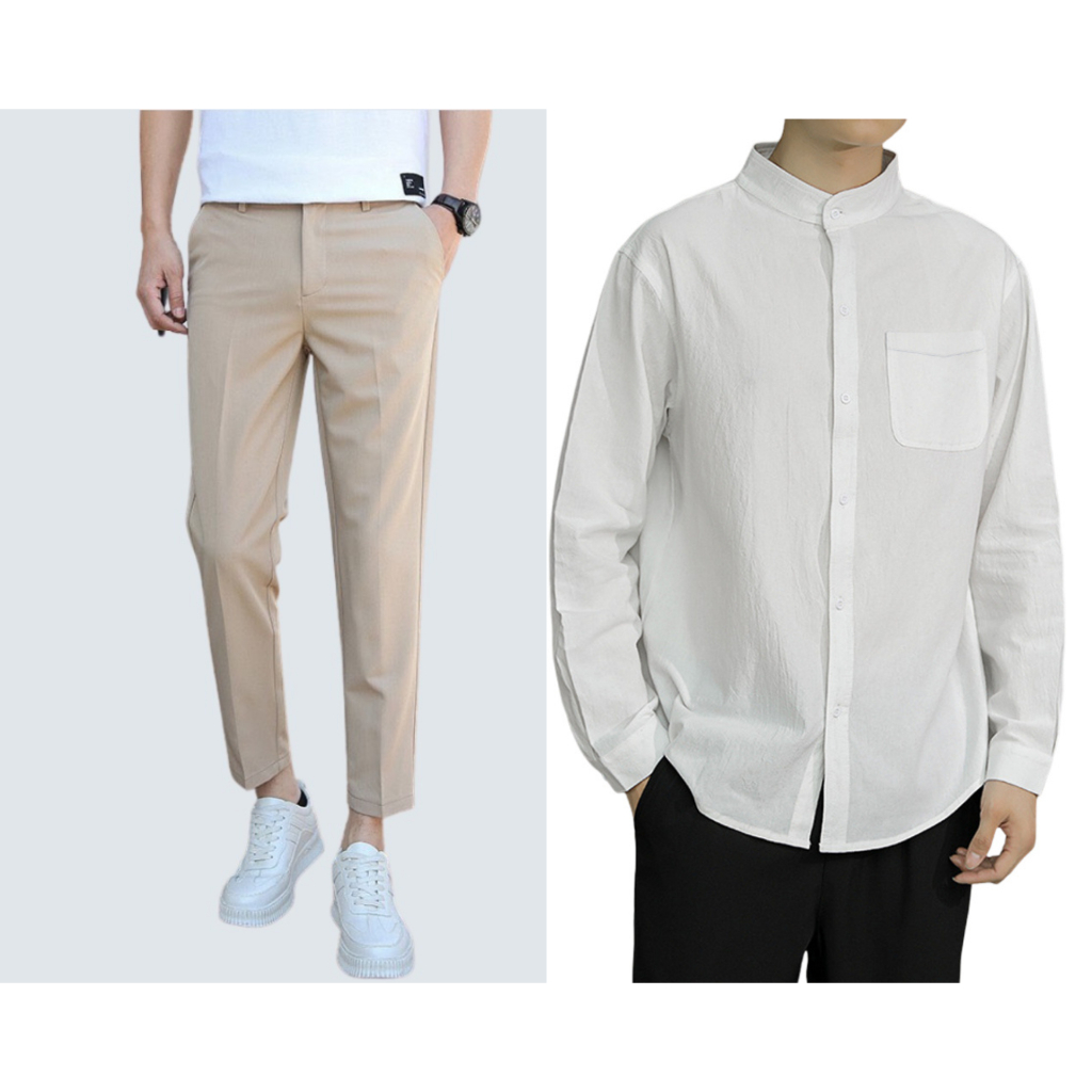 Quần âu nam tặng áo sơ mi cổ tàu