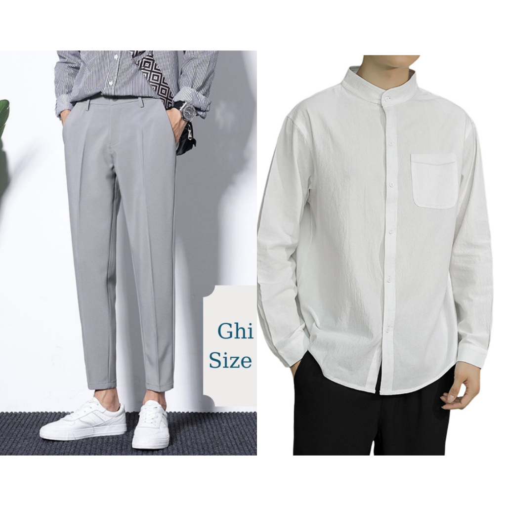 Quần âu nam tặng áo sơ mi cổ tàu