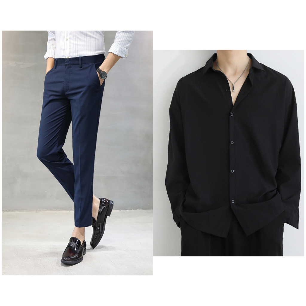 Quần âu tặng áo sơ mi cổ bẻ dài tay