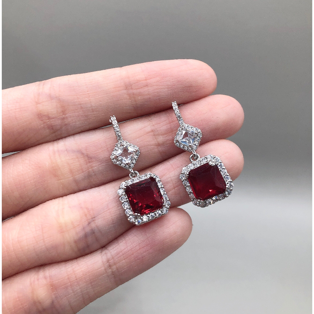 Bông tai ghim đ.á đỏ mẫu tiệc tùng si tuyển Nhật