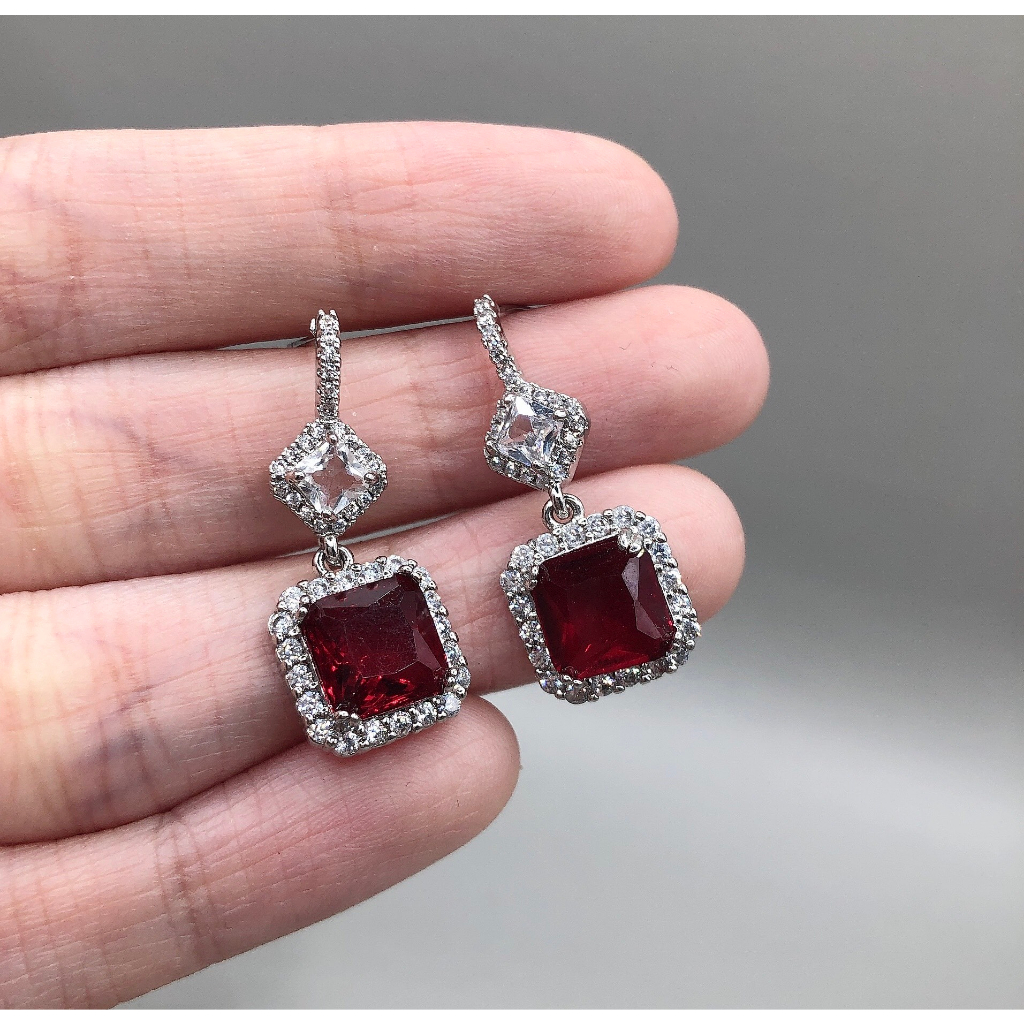 Bông tai ghim đ.á đỏ mẫu tiệc tùng si tuyển Nhật