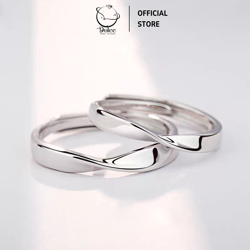 Nhẫn đôi nam nữ DoLee Silver xoắn chéo Mobious điều chỉnh zize, Nhẫn cặp freesize bạc ý 925 đeo đôi, đeo nhóm