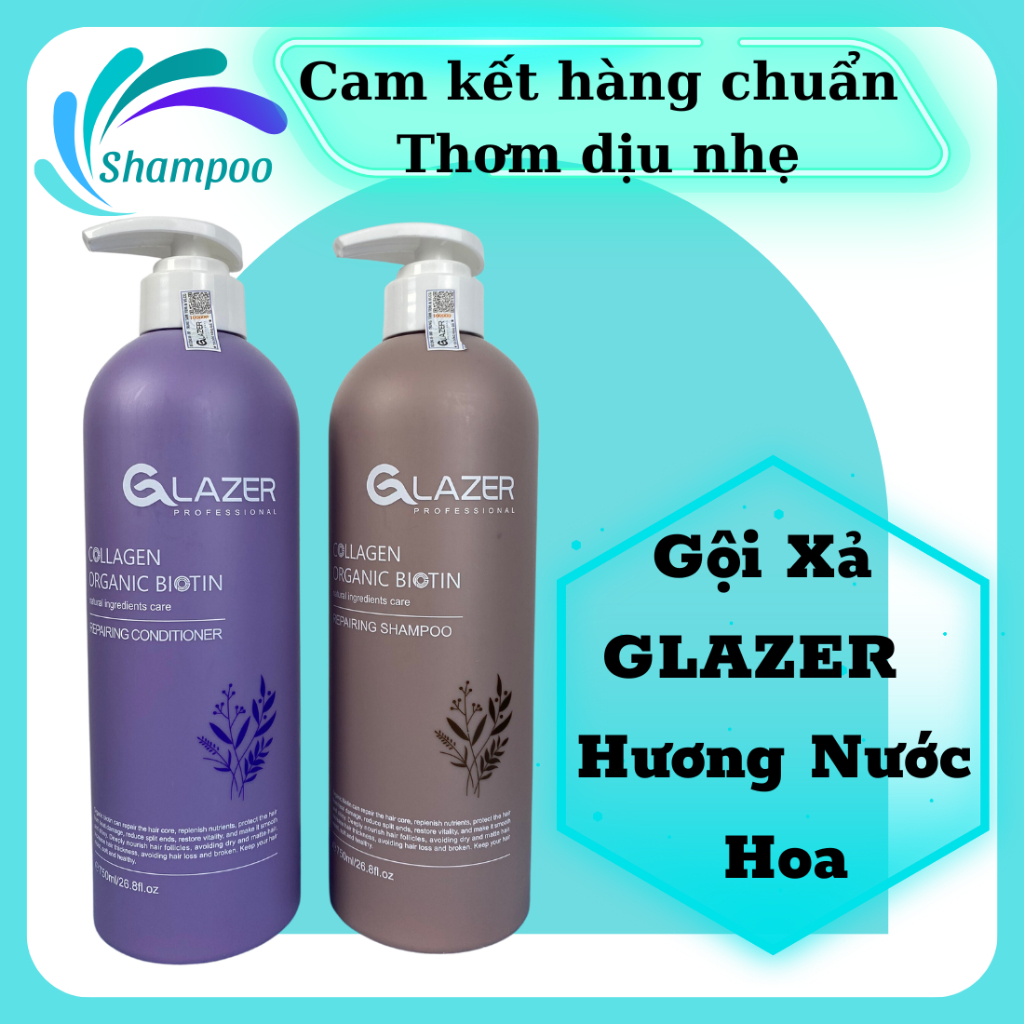Dầu gội siêu mềm mượt phục hồi tóc Collagen Oganic Biotin Glazer 750ml