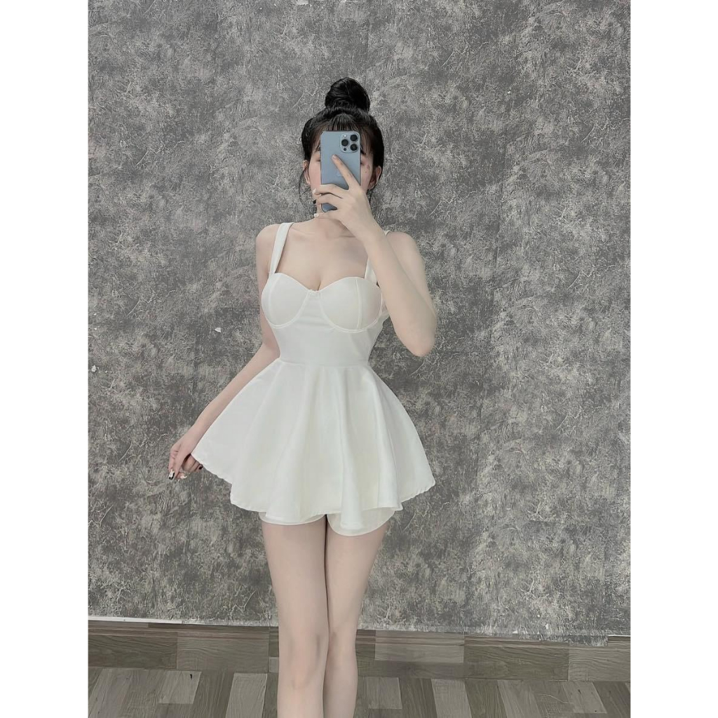 Set bộ đùi cup ngực 2 dây dáng xòe kèm quần, set đồ hot girl mẫu mới áo 2 dây ôm xòe màu trắng đen siêu xinh mtb