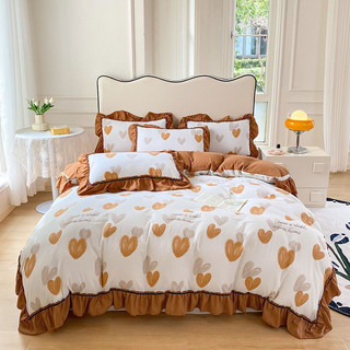 Bộ chăn ga gối cotton viền bèo 3D nhập khẩu cao cấp hoa tiết xinh xắn chất liệu mềm mại