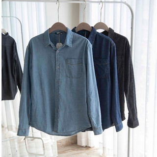 Áo sơ mi denim nam, nữ LAB+ COTTONLAB áo sơ mi bò màu xanh đậm, xanh nhạt form Slim