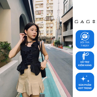 Áo sơ mi kiểu chạy lai bèo vai thân giữa màu đen GAGO GA4389
