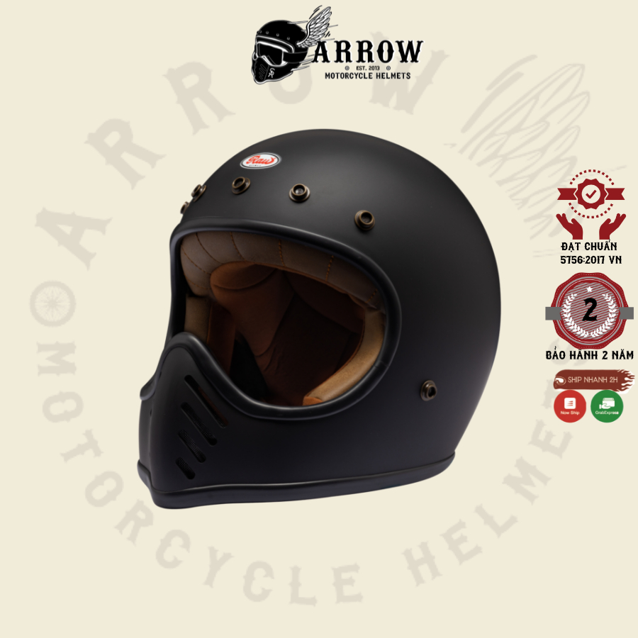 Mũ bảo hiểm fullface Raw arrow shop Vintage III nón bảo hiểm ff chất lượng cao