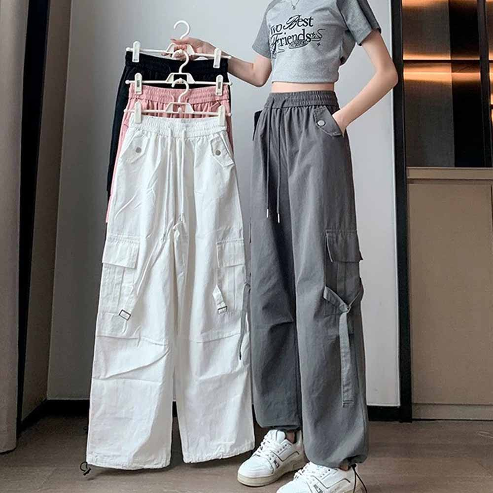 Quần kaki túi hộp nữ dây cài chất liệu kaki mềm mại phong cách đường phố bốn màu cá tính. k2