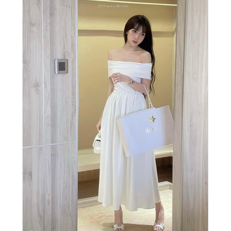 Váy Trễ Vai Len Tăm Phối Chân Váy Thô Xoè Thời Trang Hottrend