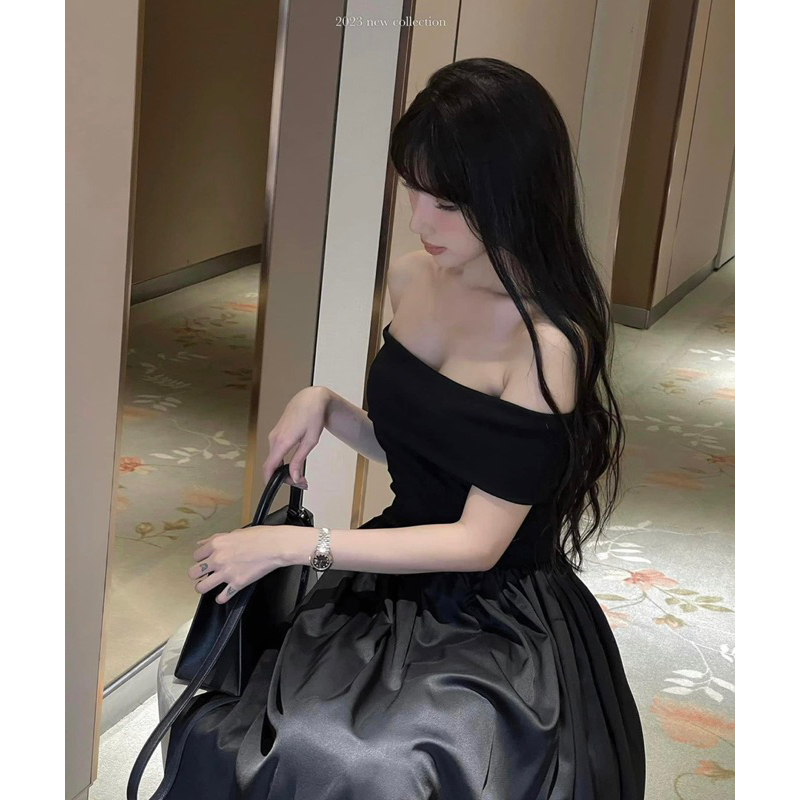 Váy Trễ Vai Len Tăm Phối Chân Váy Thô Xoè Thời Trang Hottrend