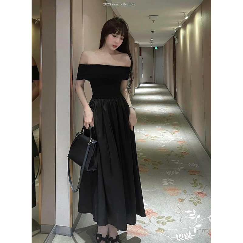 Váy Trễ Vai Len Tăm Phối Chân Váy Thô Xoè Thời Trang Hottrend