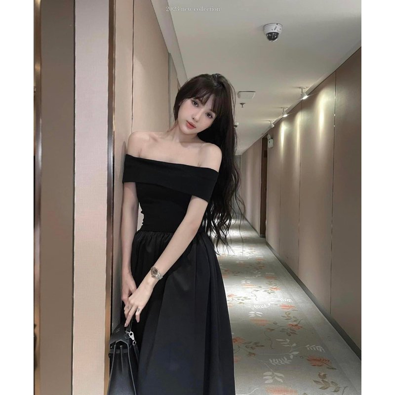 Váy Trễ Vai Len Tăm Phối Chân Váy Thô Xoè Thời Trang Hottrend