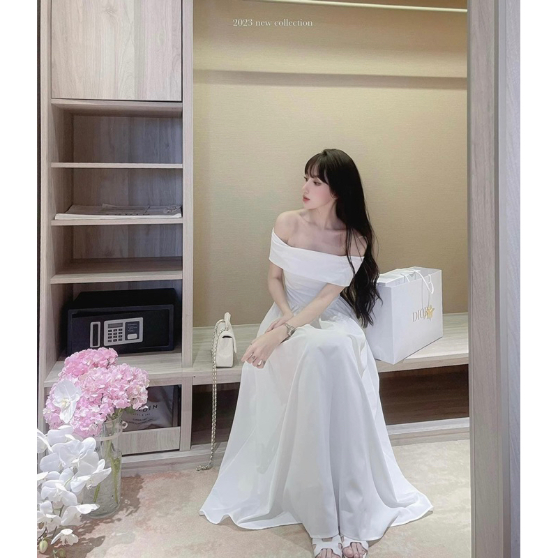 Váy Trễ Vai Len Tăm Phối Chân Váy Thô Xoè Thời Trang Hottrend