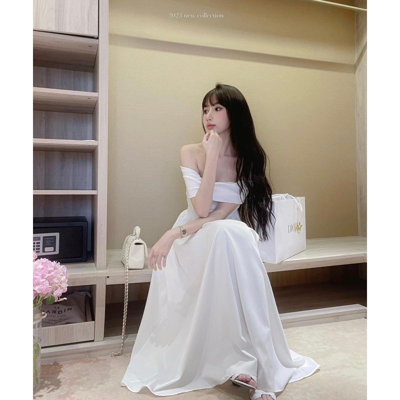 Váy Trễ Vai Len Tăm Phối Chân Váy Thô Xoè Thời Trang Hottrend