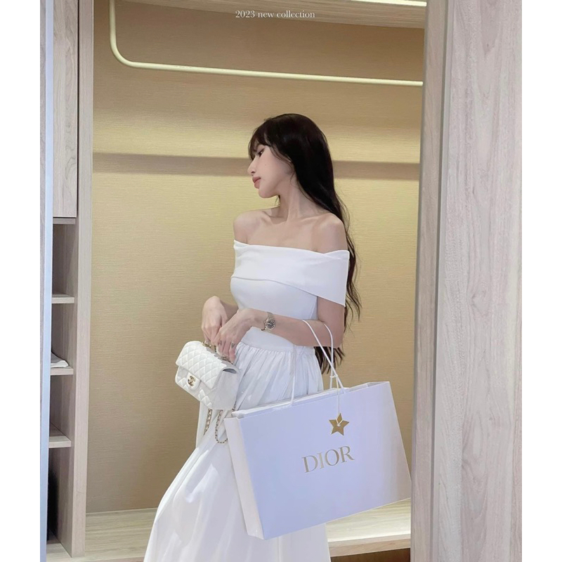 Váy Trễ Vai Len Tăm Phối Chân Váy Thô Xoè Thời Trang Hottrend