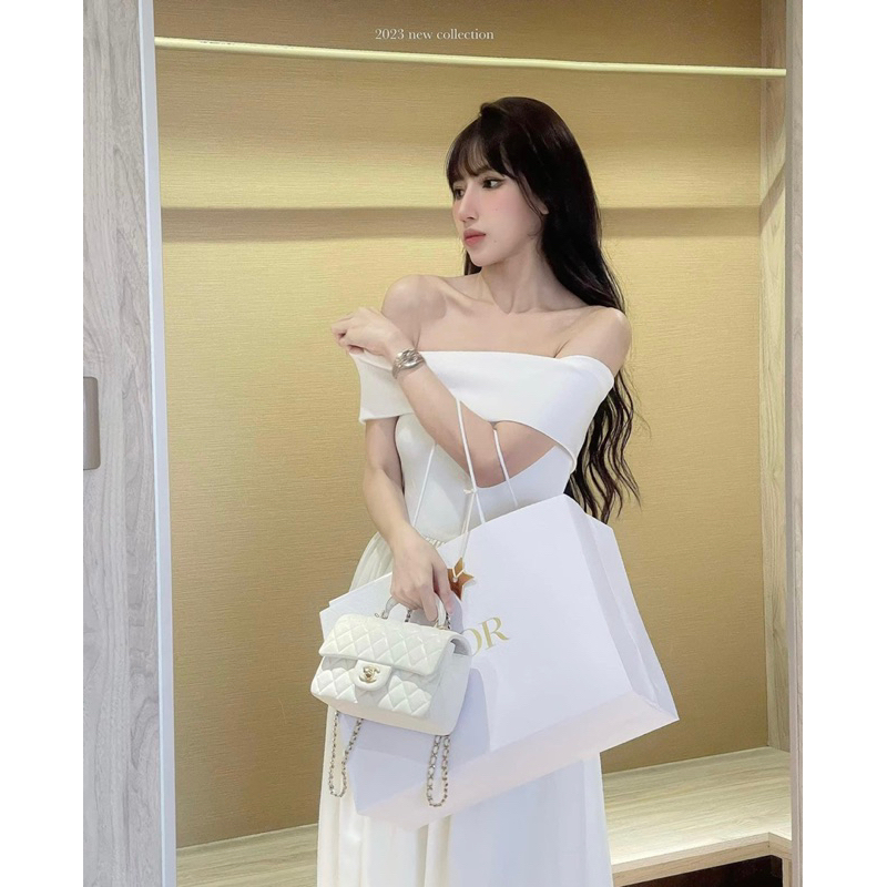 Váy Trễ Vai Len Tăm Phối Chân Váy Thô Xoè Thời Trang Hottrend