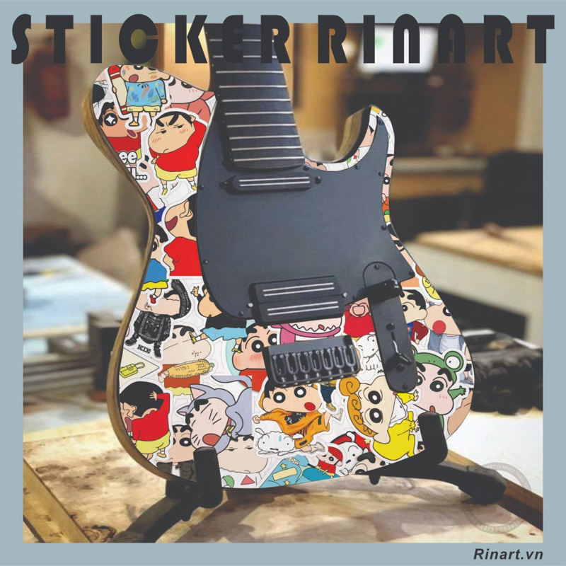 Bộ 200 sticker Shin cậu bé bút chì siêu cute dùng để trang trí điện thoại di động/ván trượt/vali không để lại dấu keo