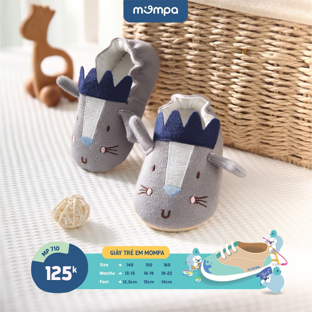 Giày tập đi đế mềm cho bé Mompa 13 đến 22 tháng vải thoáng mát họa tiết động vật dễ thương 710