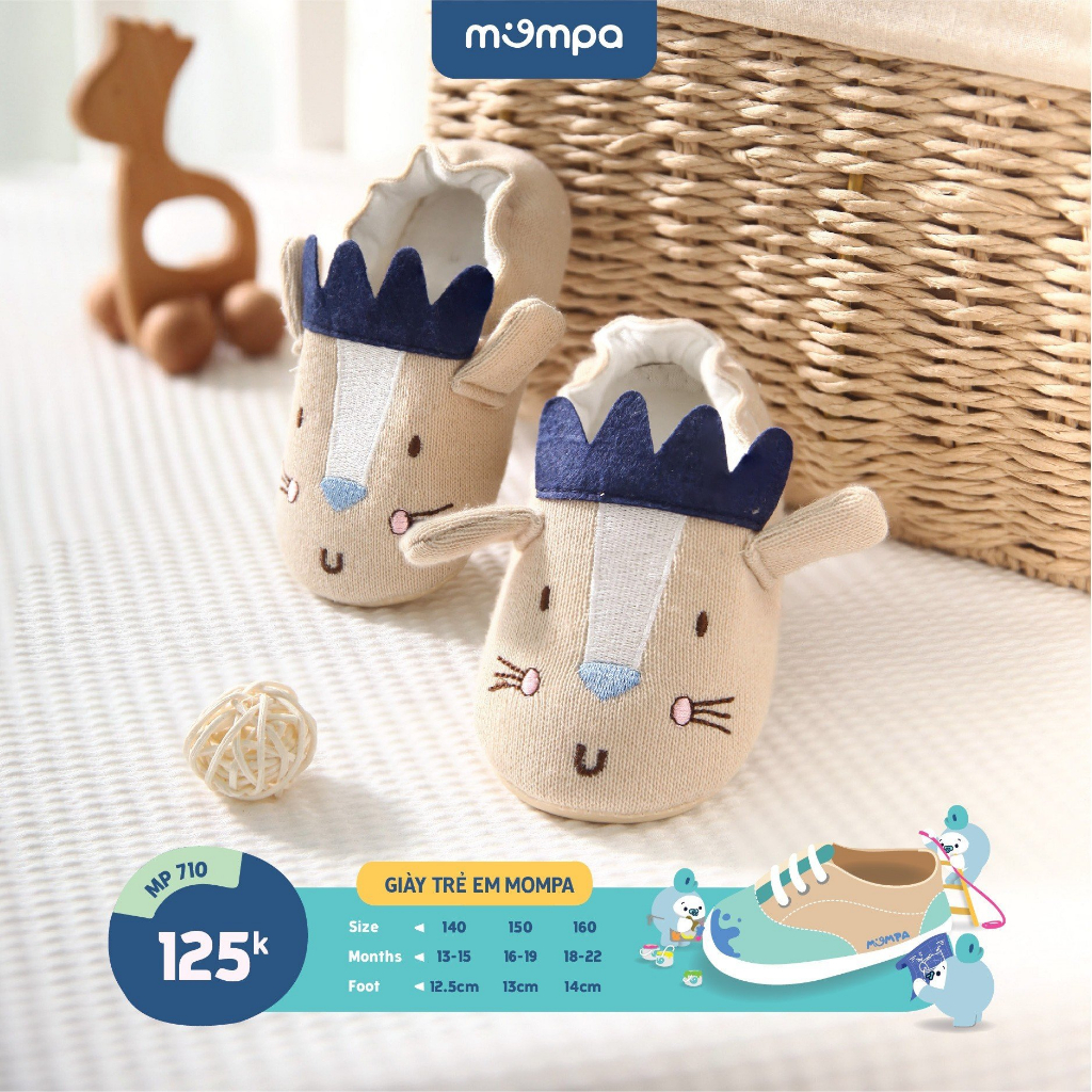 Giày tập đi đế mềm cho bé Mompa 13 đến 22 tháng vải thoáng mát họa tiết động vật dễ thương 710