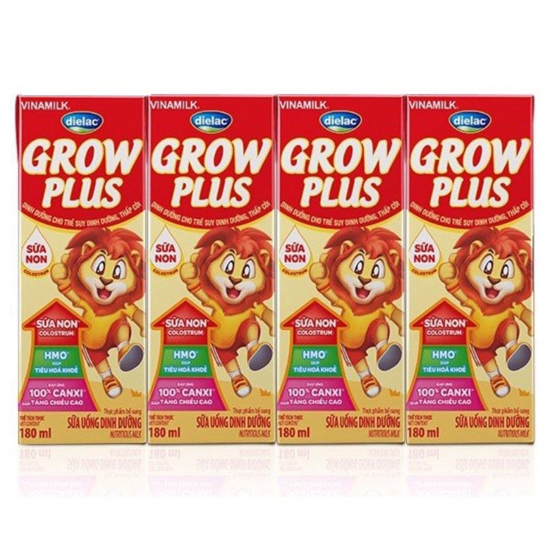 Lốc 4 hộp sữa Grow plus đỏ 180ml Dielac bổ sung sữa non