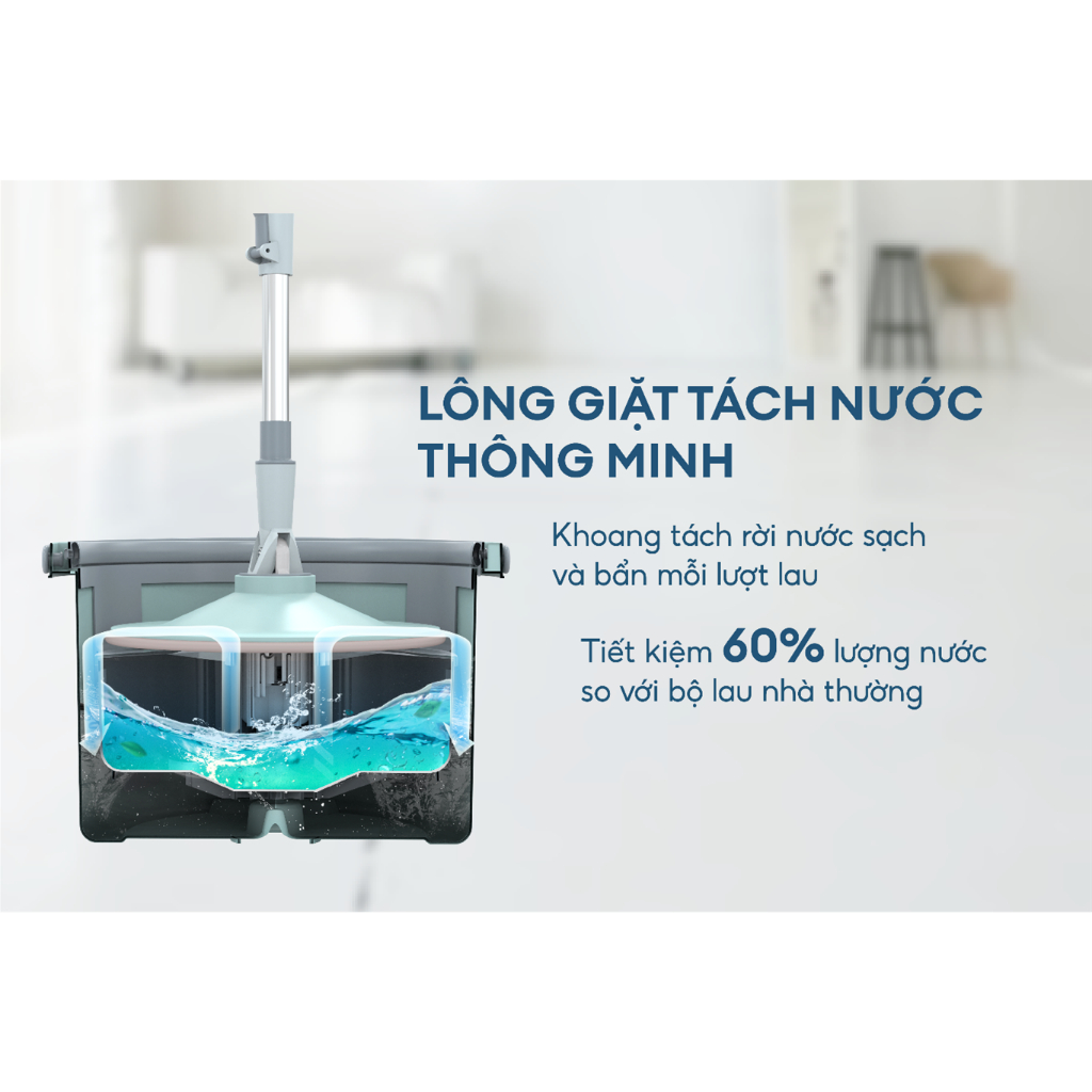 Bộ lau nhà xoay 360 độ thông minh 2 bông lau SUNHOUSE KS-CL235PB - Bảo hành chính hãng 6 tháng