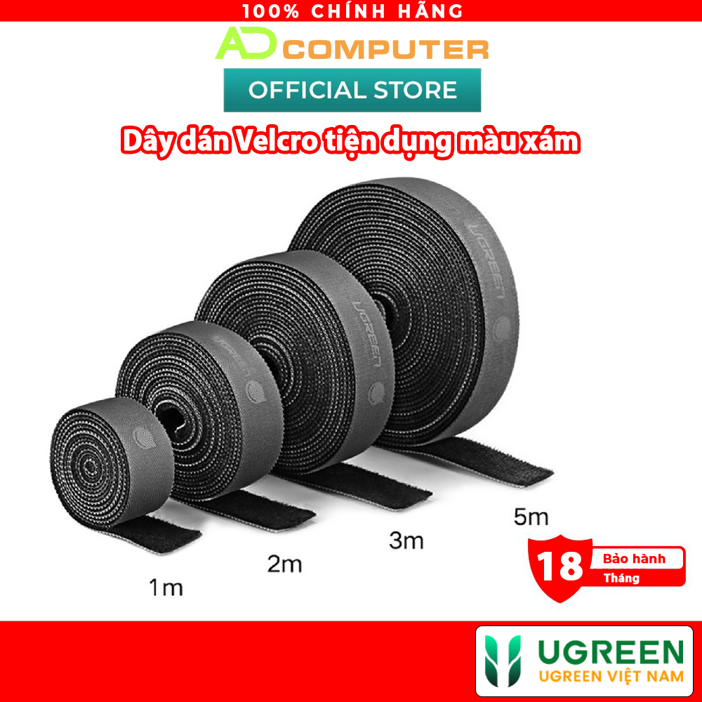 Dây dán Velcro tiện dụng màu xám UGREEN LP124 - Hàng phân phối chính hãng - Bảo hành 18 tháng