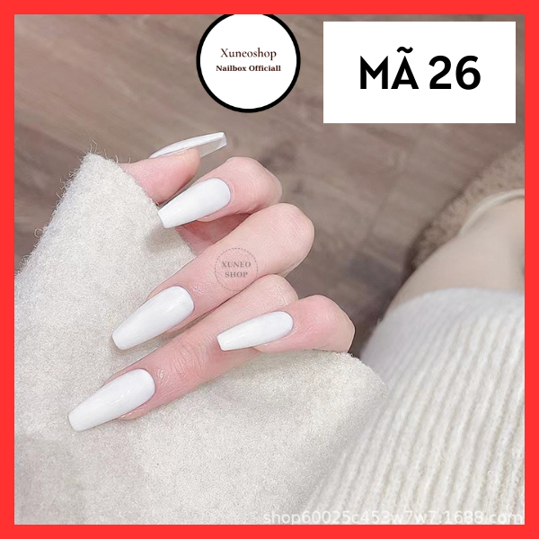 Móng Tay Giả Dài Màu Trắng Xuneoshop Set 24 Móng Giả Kèm Keo Có Hộp