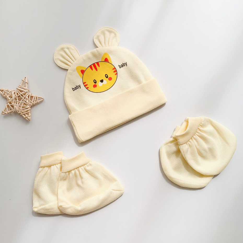 Set Mũ nón tai thỏ kèm bao tay chân sơ sinh  mềm mại, dễ thương, co giãn tốt cho bé từ sơ sinh đến 3 tháng_hotga