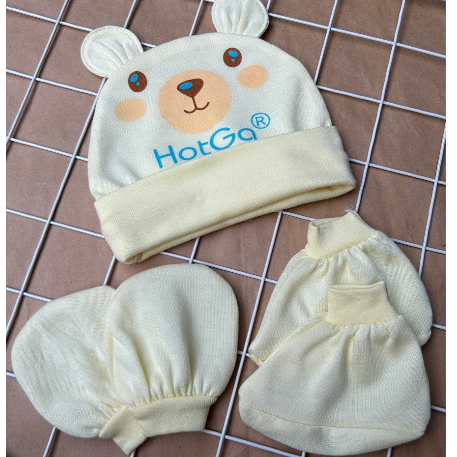 Set Mũ nón tai thỏ kèm bao tay chân sơ sinh  mềm mại, dễ thương, co giãn tốt cho bé từ sơ sinh đến 3 tháng_hotga