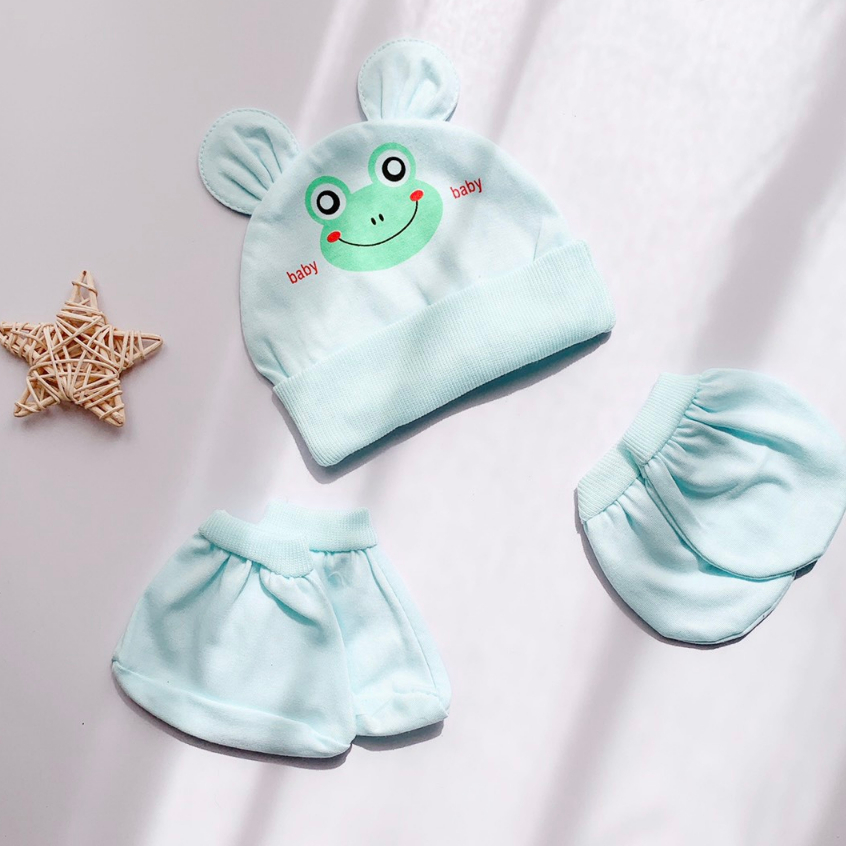 Set Mũ nón tai thỏ kèm bao tay chân sơ sinh  mềm mại, dễ thương, co giãn tốt cho bé từ sơ sinh đến 3 tháng_hotga