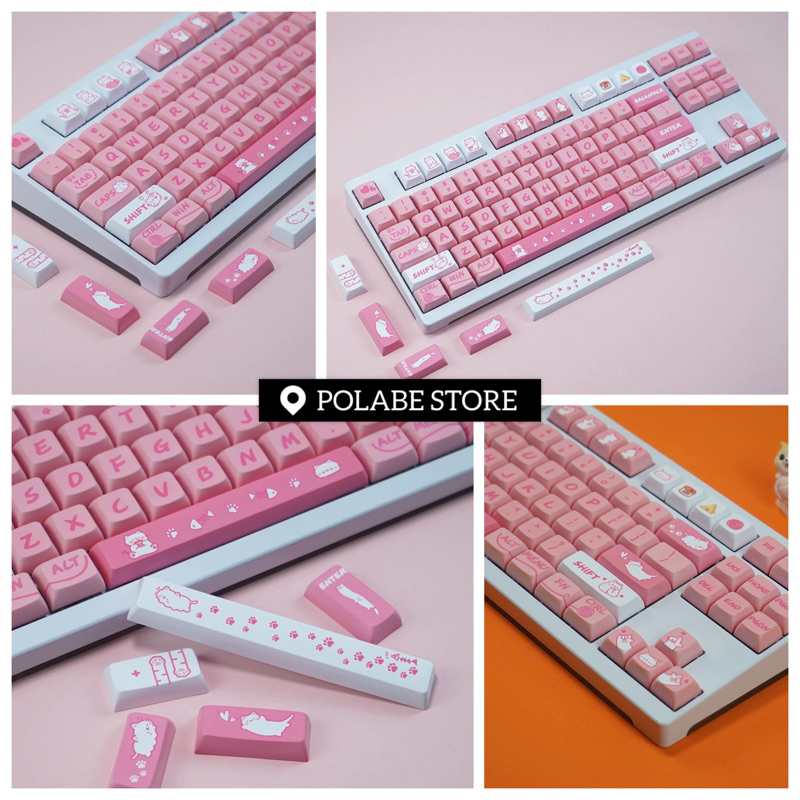 Keycap XDA Pink Cat XDA Profile chất liệu PBT dyesub dùng trên nhiều layout bàn phím cơ - Polabe Store